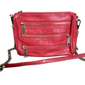 Rebecca Minkoff Orange Red Leather Crossbody Bag 4 Zipper Gold Chain Pockets